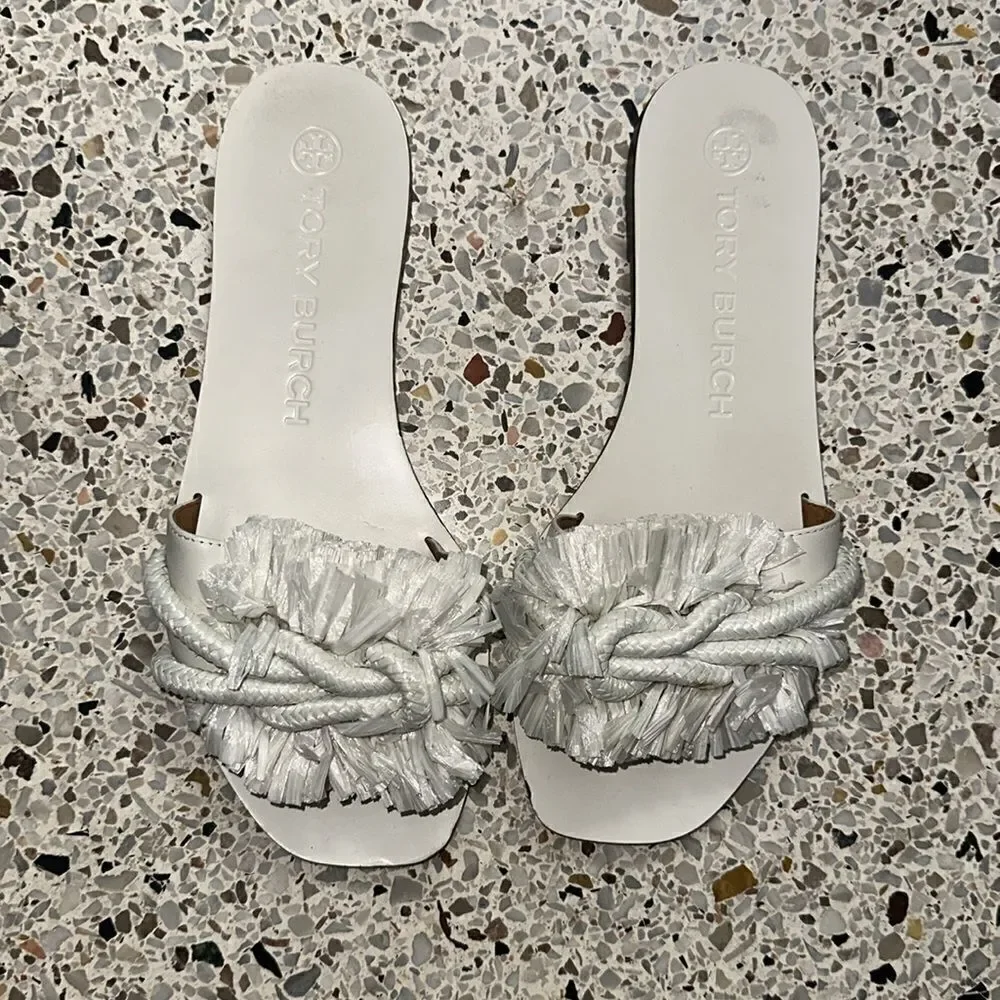 Tory Burch white rope slide raffia sandal 7.5 resortwear